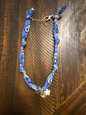 Blue Bandana Charm Necklace with Gold Accents